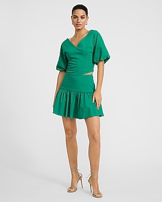 Poplin High Waisted Drop Waist Ruffle Mini Skirt