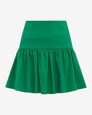 Poplin High Waisted Drop Waist Ruffle Mini Skirt