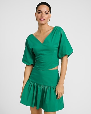 Poplin High Waisted Drop Waist Ruffle Mini Skirt