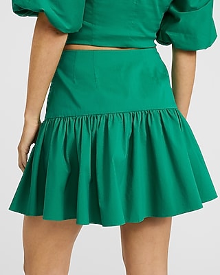Poplin High Waisted Drop Waist Ruffle Mini Skirt