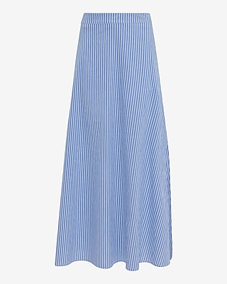 High Waisted Striped Cotton Side Slit Maxi Skirt