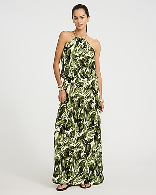 Textured Printed High Waisted Pull On Maxi Skirt