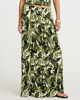 Textured Printed High Waisted Pull On Maxi Skirt