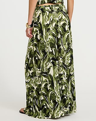 Textured Printed High Waisted Pull On Maxi Skirt