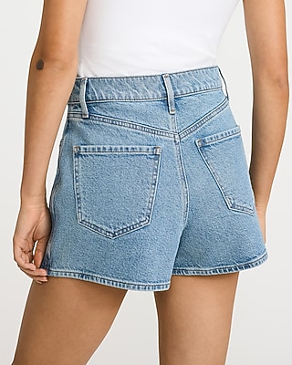 High Waisted Light Wash Asym Wrap Denim Skort