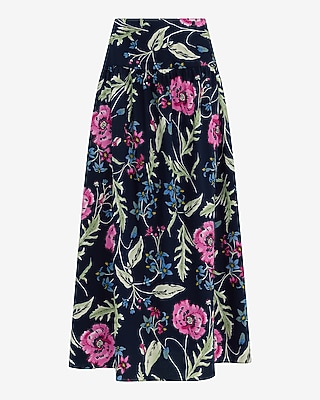 Poplin Floral High Waisted Side Slit Maxi Skirt