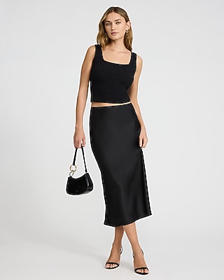 Satin High Waisted Midi Slip Skirt
