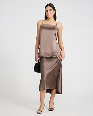 Satin High Waisted Midi Slip Skirt