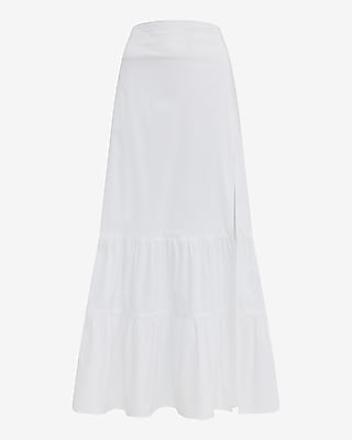 Stretch Cotton Poplin High Waisted Tiered Maxi Skirt