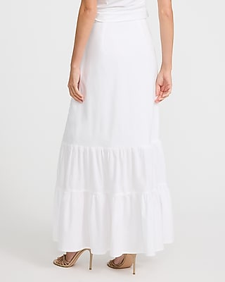 Stretch Cotton Poplin High Waisted Tiered Maxi Skirt