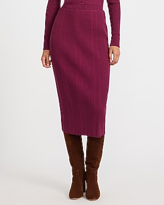Cotton Ribbed Super High Waisted Midi Sweater Skirt - thumbnail 3