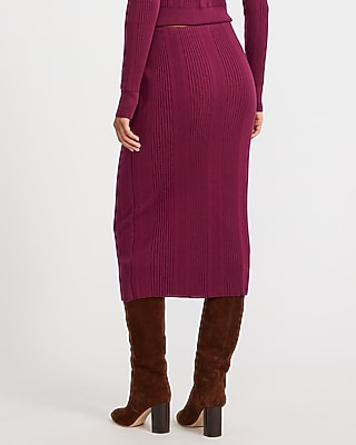 Cotton Ribbed Super High Waisted Midi Sweater Skirt - thumbnail 4