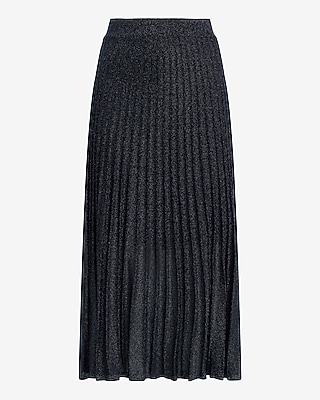Metallic Super High Waisted Pleated Midi Sweater Skirt
