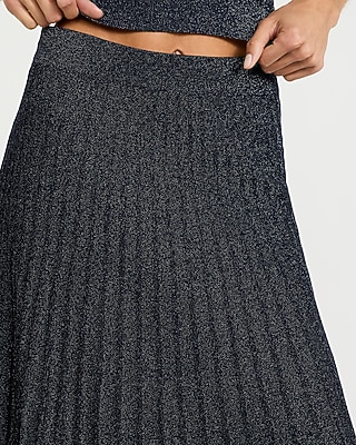 Metallic Super High Waisted Pleated Midi Sweater Skirt
