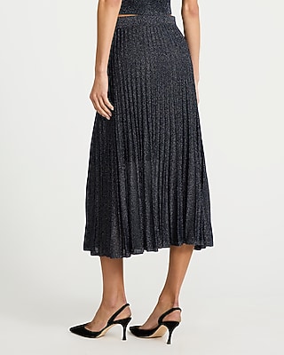 Metallic Super High Waisted Pleated Midi Sweater Skirt