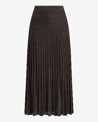 Metallic Super High Waisted Pleated Midi Sweater Skirt
