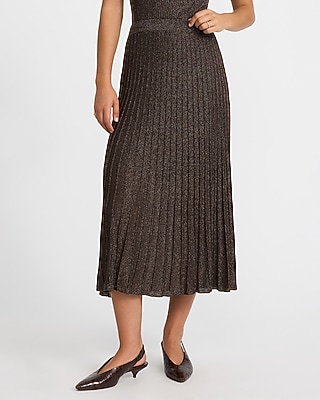 Metallic Super High Waisted Pleated Midi Sweater Skirt
