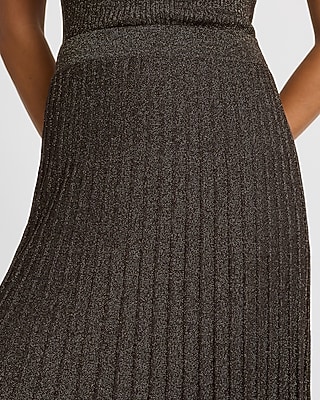 Metallic Super High Waisted Pleated Midi Sweater Skirt