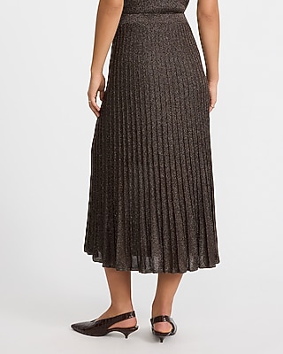 Metallic Super High Waisted Pleated Midi Sweater Skirt