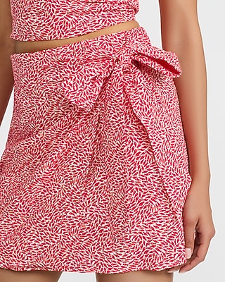Linen-Blend Printed High Waisted Tie Wrap Mini Skirt - image 2