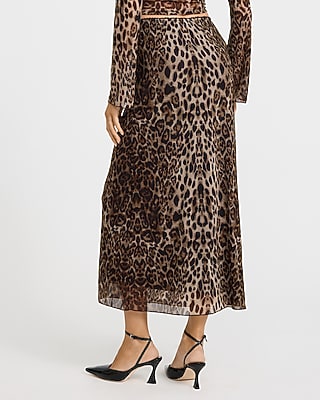 Leopard Mesh Maxi Skirt