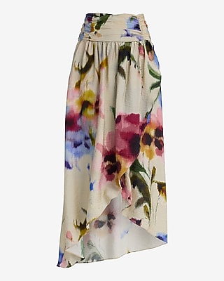 Floral High Waisted High-Low Wrap Maxi Skirt