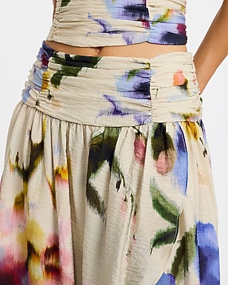 Floral High Waisted High-Low Wrap Maxi Skirt