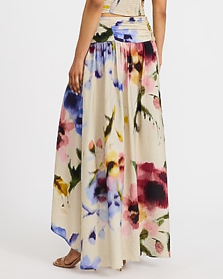 Floral High Waisted High-Low Wrap Maxi Skirt