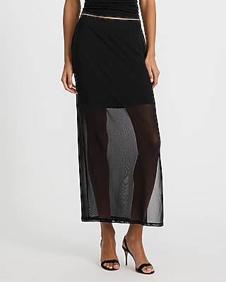 Mesh High Waisted Side Slit Maxi Skirt | Express