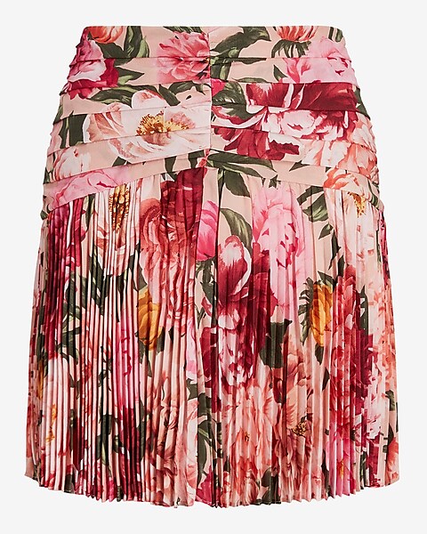 Floral Print Ruched Fit And Flare Mini Skirt