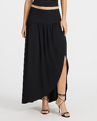 High Waist Petal Side Slit Maxi Skirt