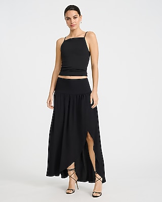 High Waist Petal Side Slit Maxi Skirt