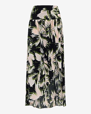 Printed High Waist Petal Front Slit Maxi Skirt