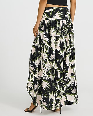 Printed High Waist Petal Front Slit Maxi Skirt