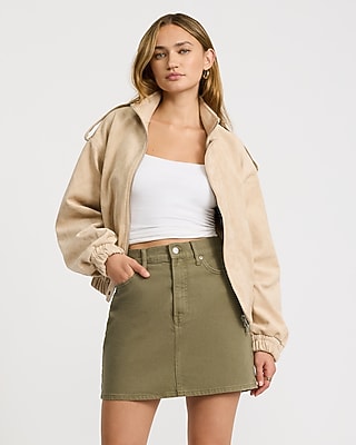 High Waisted Sage Green Denim Mini Skirt