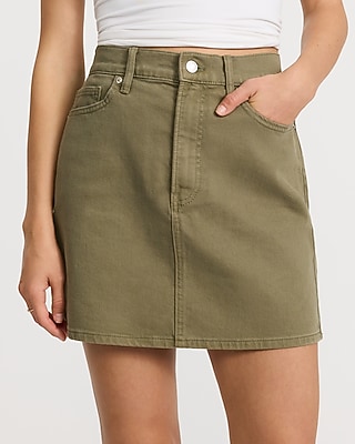 High Waisted Sage Green Denim Mini Skirt