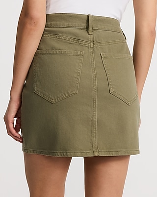 High Waisted Sage Green Denim Mini Skirt