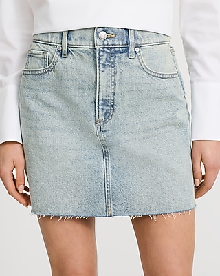 High Waisted Light Wash Denim Mini Skirt