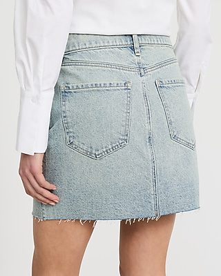 High Waisted Light Wash Denim Mini Skirt