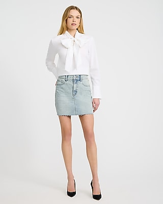 High Waisted Light Wash Denim Mini Skirt
