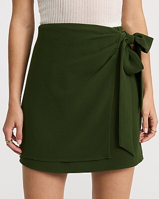 High Waisted Tie Wrap Mini Skirt in Signature Crepe - thumbnail 6