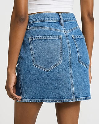 High Waisted Medium Wash Tie Waist Denim Mini Skirt