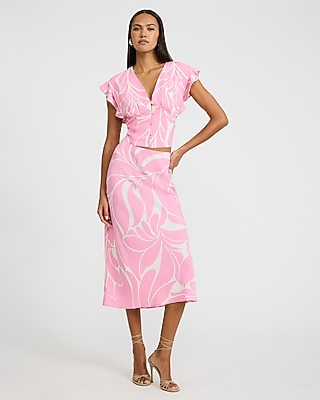 Floral High Waisted Midi Slip Skirt