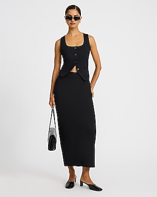 Super High Waisted Pull On Column Maxi Skirt Signature Ponte