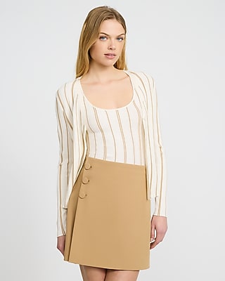 Studio Stretch Twill High Waisted Button Detail Mini Skirt | Express