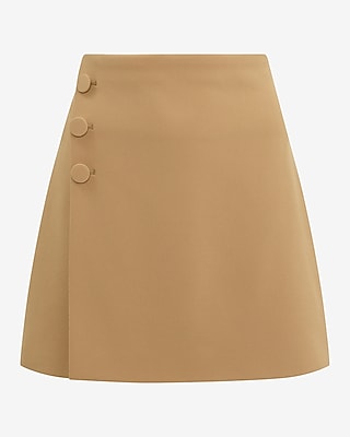Studio Stretch Twill High Waisted Button Detail Mini Skirt