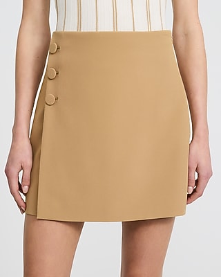 Studio Stretch Twill High Waisted Button Detail Mini Skirt