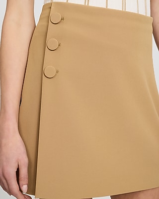 Studio Stretch Twill High Waisted Button Detail Mini Skirt