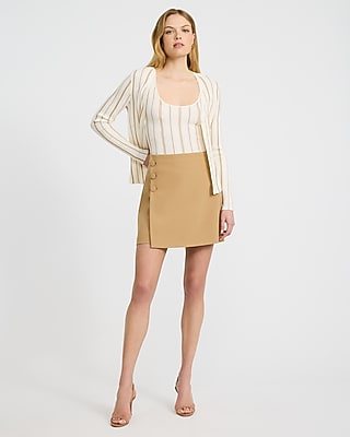 Studio Stretch Twill High Waisted Button Detail Mini Skirt