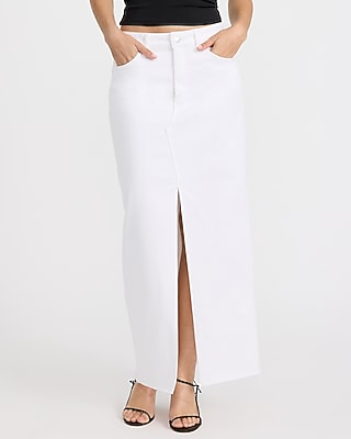High Waisted White Column Maxi Denim Skirt
